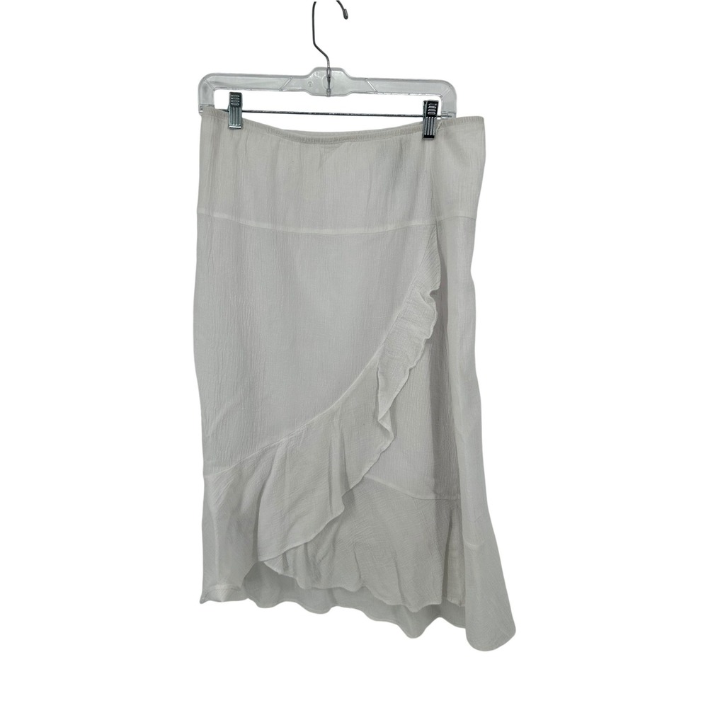 AB Studio Womens White Cotton Gauze Ruffle Midi Skirt Size Medium